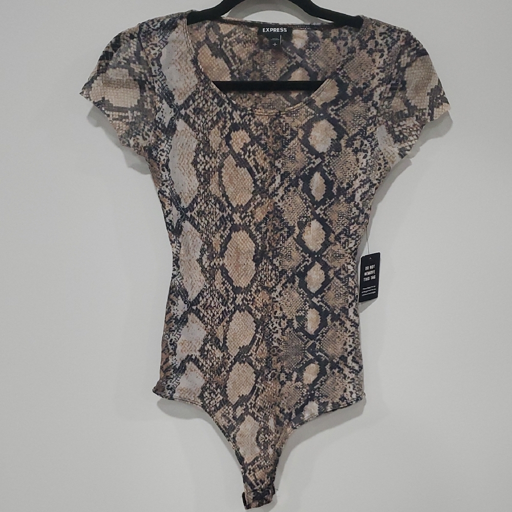 Express Snake Pattern Bodysuit - Tan and Black